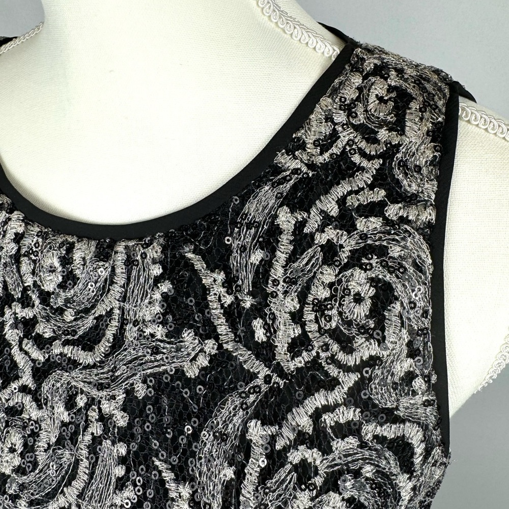 SW3 Bespoke Black Sleeveless Sheath Dress Sequins Floral Embroidery Medium Party - Picture 3 of 9
